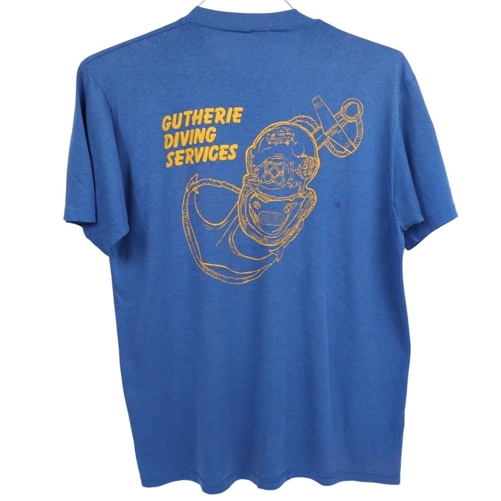 VTG 80s‎ Jerzees Gutherie Diving Services T-Shirt Blue SS THIN Retro Medium